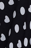black chiffon fabric with hearts & circles